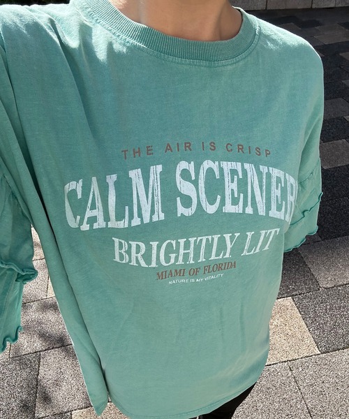 UNDERWRAPS(アンダーラップス)の「ピグメント加工 ロゴプリント 袖フリル 半袖Tシャツ(Tシャツ/カットソー・レディース・グリーン/ブラック/ブルー・L/M)」の3枚目の写真