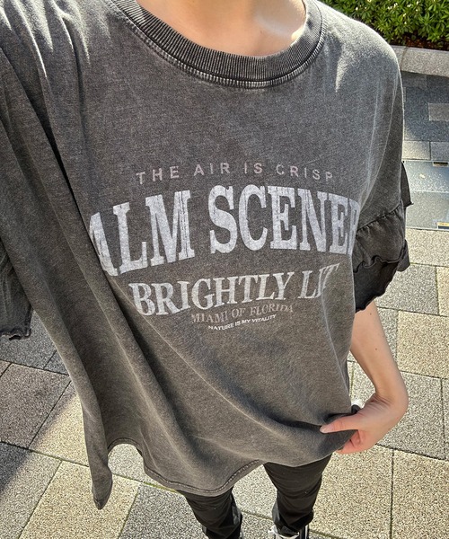 UNDERWRAPS(アンダーラップス)の「ピグメント加工 ロゴプリント 袖フリル 半袖Tシャツ(Tシャツ/カットソー・レディース・グリーン/ブラック/ブルー・L/M)」の5枚目の写真