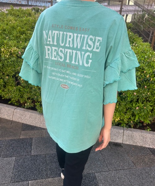 UNDERWRAPS(アンダーラップス)の「ピグメント加工 ロゴプリント 袖フリル 半袖Tシャツ(Tシャツ/カットソー・レディース・グリーン/ブラック/ブルー・L/M)」の13枚目の写真