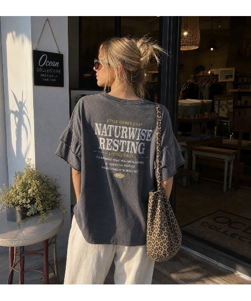 UNDERWRAPS(アンダーラップス)の「ピグメント加工 ロゴプリント 袖フリル 半袖Tシャツ(Tシャツ/カットソー・レディース・グリーン/ブラック/ブルー・L/M)」の19枚目の写真