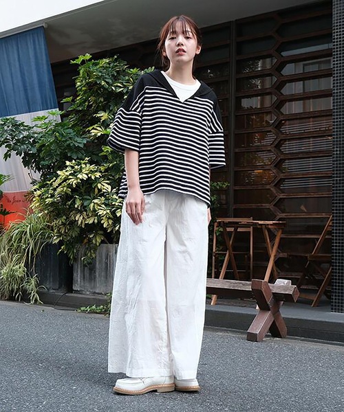 vent blanc(ヴァンブラン)の「vent blanc ヴァンブラン コットンローン サイドピンタック 切り替えパンツ(その他パンツ・レディース・ブラック/オフホワイト/インディゴブルー・FREE)」の4枚目の写真