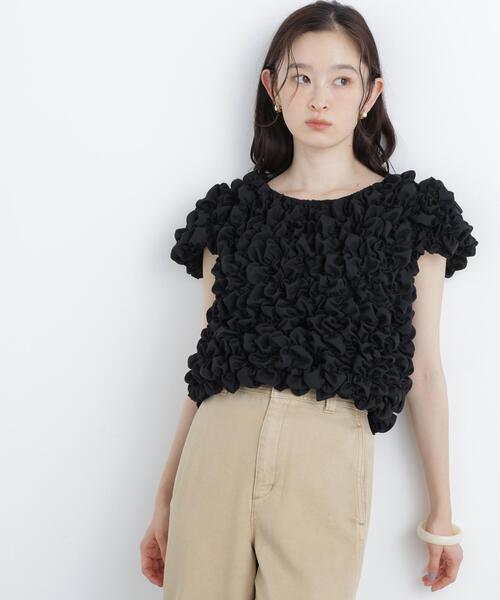 NATURAL BEAUTY BASIC（ナチュラルビューティーベーシック）の「バックリボンシャーリングブラウス（シャツ/ブラウス・レディース・オフホワイト/ブラック・FREE）」の9枚目の写真