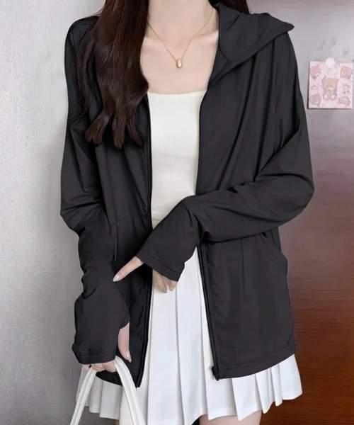 yuue' ( wear )（ユーイ）の「指穴付きラッシュガード長袖パーカー/UVカットフーディー（パーカー・レディース・ブラック/グレー/ホワイト・FREE）」の16枚目の写真