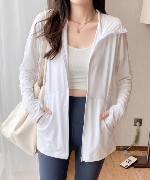 yuue' ( wear )（ユーイ）の「指穴付きラッシュガード長袖パーカー/UVカットフーディー（パーカー・レディース・ブラック/グレー/ホワイト・FREE）」の13枚目の写真