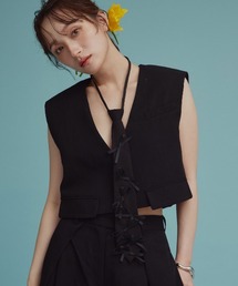 【W:Huku / ドライタッチツイル】ノーカラー ショート ベスト / Dry-Touch Twill No-Collar Short Vest