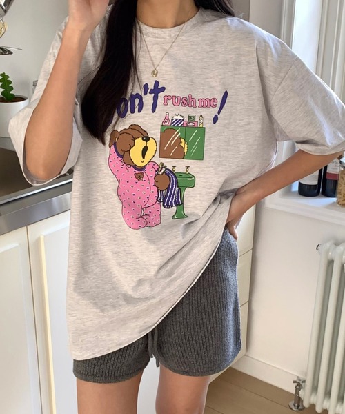 LAC-VERT(ラック・ヴェール)の「カラフルベアTシャツ(Tシャツ/カットソー・レディース・ホワイト/グレー・FREE)」の1枚目の写真