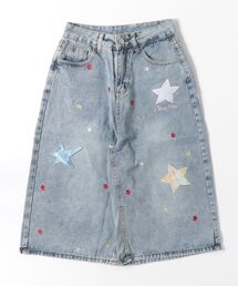 星刺繍7分丈デニムパンツ