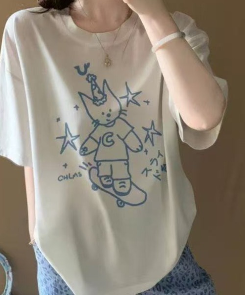 AsRiRe(アスリレイ)の「ドローイングエンジェルプリントTシャツ(Tシャツ/カットソー・レディース・ホワイト/ブラック・M)」の6枚目の写真