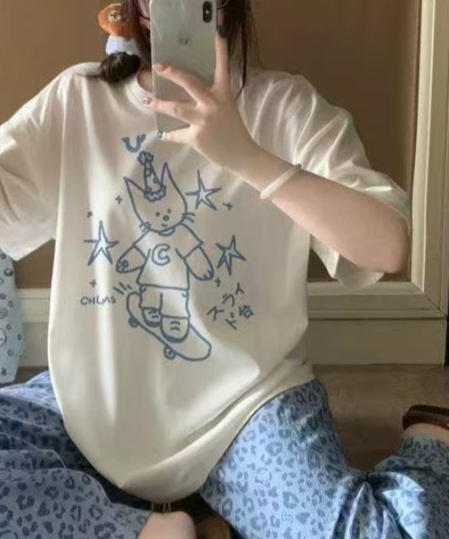AsRiRe(アスリレイ)の「ドローイングエンジェルプリントTシャツ(Tシャツ/カットソー・レディース・ホワイト/ブラック・M)」の7枚目の写真