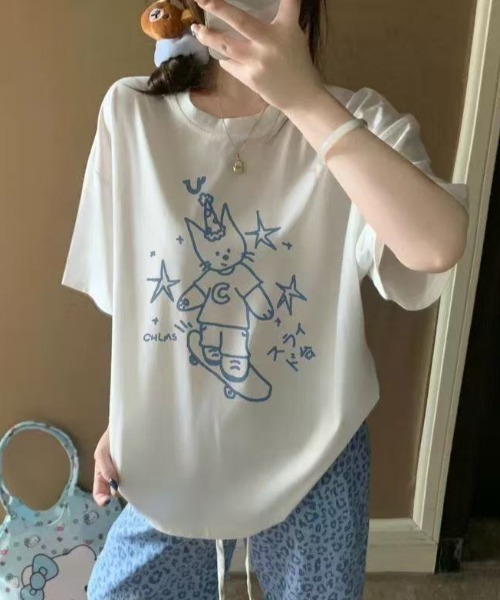 AsRiRe(アスリレイ)の「ドローイングエンジェルプリントTシャツ(Tシャツ/カットソー・レディース・ホワイト/ブラック・M)」の8枚目の写真