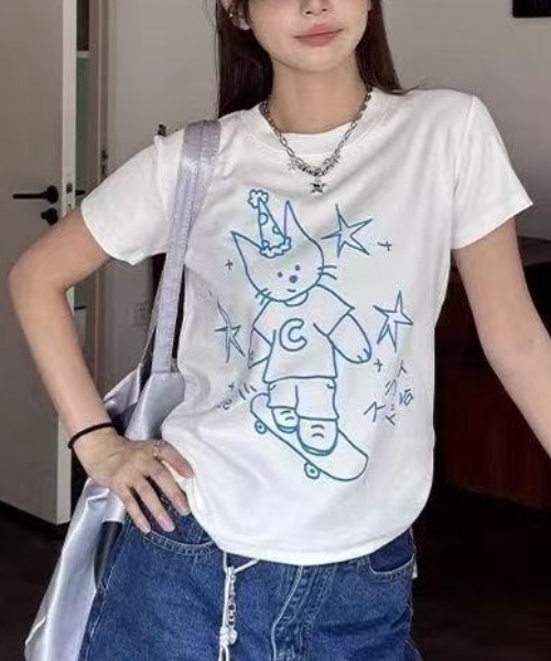 AsRiRe(アスリレイ)の「ドローイングエンジェルプリントTシャツ(Tシャツ/カットソー・レディース・ホワイト/ブラック・M)」の9枚目の写真