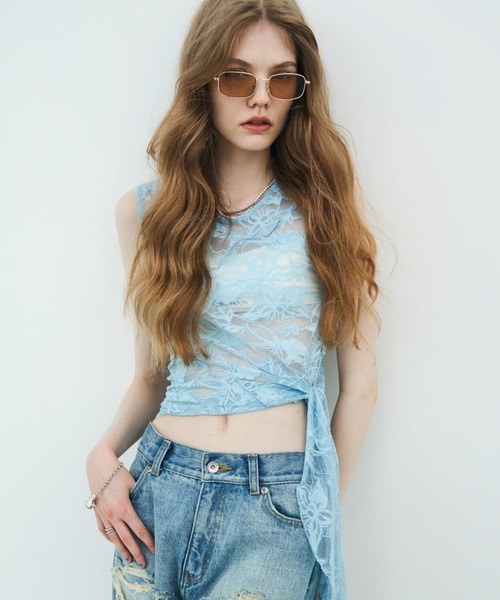 JOSE MOON(ジョゼムーン)の「FRILL LACE TANK/フリルレースタンク(タンクトップ・レディース・ホワイト/ブラック/サックスブルー・FREE)」の3枚目の写真