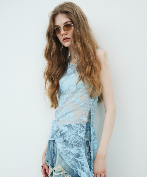 JOSE MOON(ジョゼムーン)の「FRILL LACE TANK/フリルレースタンク(タンクトップ・レディース・ホワイト/ブラック/サックスブルー・FREE)」の14枚目の写真