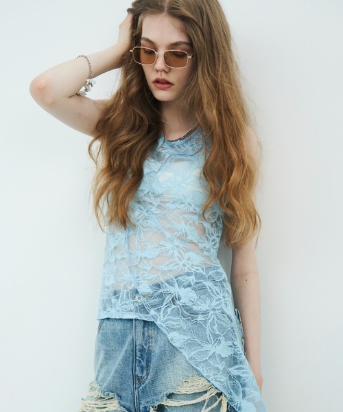 JOSE MOON(ジョゼムーン)の「FRILL LACE TANK/フリルレースタンク(タンクトップ・レディース・ホワイト/ブラック/サックスブルー・FREE)」の11枚目の写真