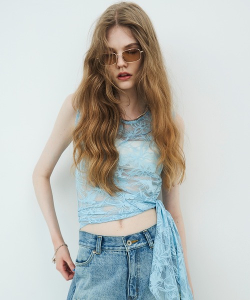 JOSE MOON(ジョゼムーン)の「FRILL LACE TANK/フリルレースタンク(タンクトップ・レディース・ホワイト/ブラック/サックスブルー・FREE)」の19枚目の写真