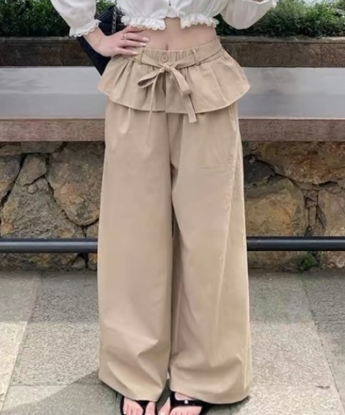 Vipoa(ヴィポア)の「Frill layered relaxy pants(その他パンツ・レディース・ベージュ/ホワイト/チャコールグレー/ライトベージュ・FREE)」の8枚目の写真