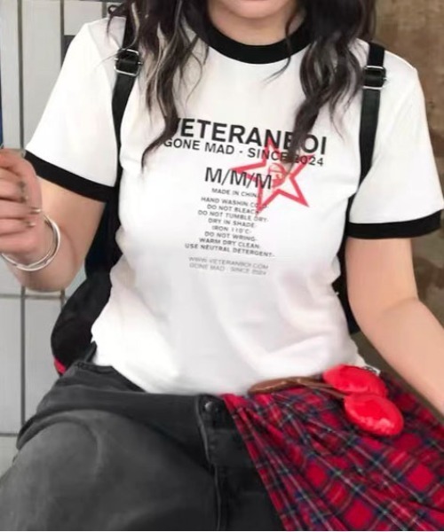 SHERU(シェル)の「【5 デザイン展開】レトロ英字ポートレートプリント半袖 T シャツ リンガータイプあり レディース Y2K ストリートカットソー(Tシャツ/カットソー・レディース・ホワイト系その他2/ホワイト/ホワイト系その他3/ブラック/ホワイト系その他・F)」の18枚目の写真