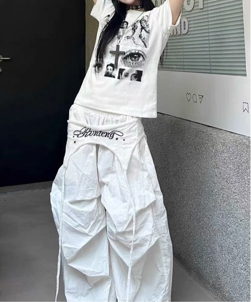 SHERU(シェル)の「【5 デザイン展開】レトロ英字ポートレートプリント半袖 T シャツ リンガータイプあり レディース Y2K ストリートカットソー(Tシャツ/カットソー・レディース・ホワイト系その他2/ホワイト/ホワイト系その他3/ブラック/ホワイト系その他・F)」の10枚目の写真