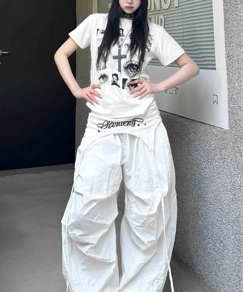 SHERU(シェル)の「【5 デザイン展開】レトロ英字ポートレートプリント半袖 T シャツ リンガータイプあり レディース Y2K ストリートカットソー(Tシャツ/カットソー・レディース・ホワイト系その他2/ホワイト/ホワイト系その他3/ブラック/ホワイト系その他・F)」の12枚目の写真