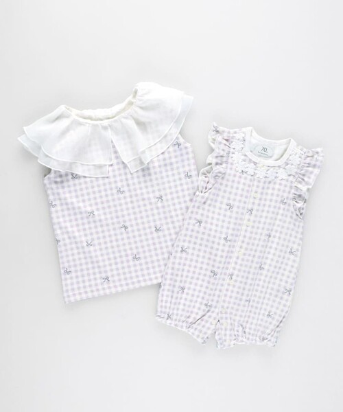 BRANSHES(ブランシェス)の「【接触冷感/おそろい】リボン柄カバーオール(ロンパース・キッズ・ブラック/ラベンダー・80/70)」の10枚目の写真