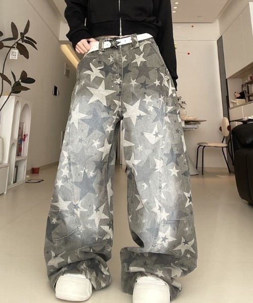 Teem Store(チームストア)の「星柄 スターウォッシュ加工ワイドデニム(デニムパンツ・レディース・その他・L/M)」の5枚目の写真