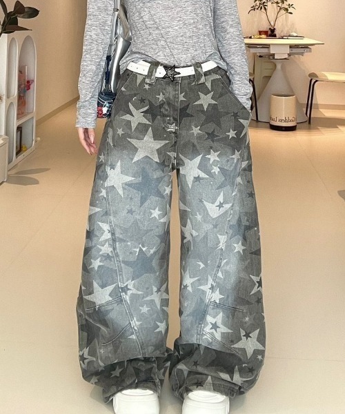 Teem Store(チームストア)の「星柄 スターウォッシュ加工ワイドデニム(デニムパンツ・レディース・その他・L/M)」の8枚目の写真