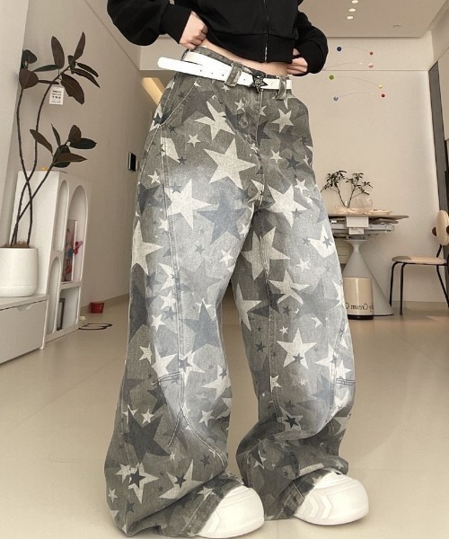 Teem Store(チームストア)の「星柄 スターウォッシュ加工ワイドデニム(デニムパンツ・レディース・その他・L/M)」の10枚目の写真