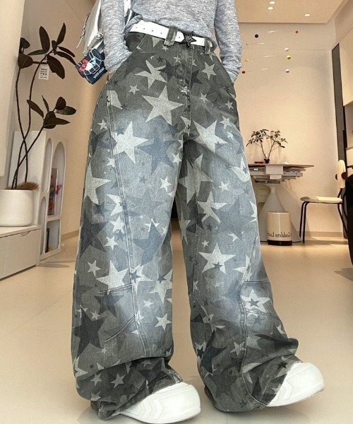 Teem Store(チームストア)の「星柄 スターウォッシュ加工ワイドデニム(デニムパンツ・レディース・その他・L/M)」の11枚目の写真