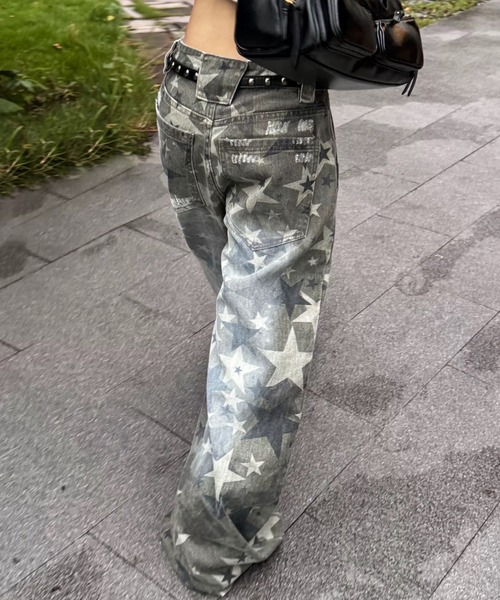 Teem Store(チームストア)の「星柄 スターウォッシュ加工ワイドデニム(デニムパンツ・レディース・その他・L/M)」の3枚目の写真