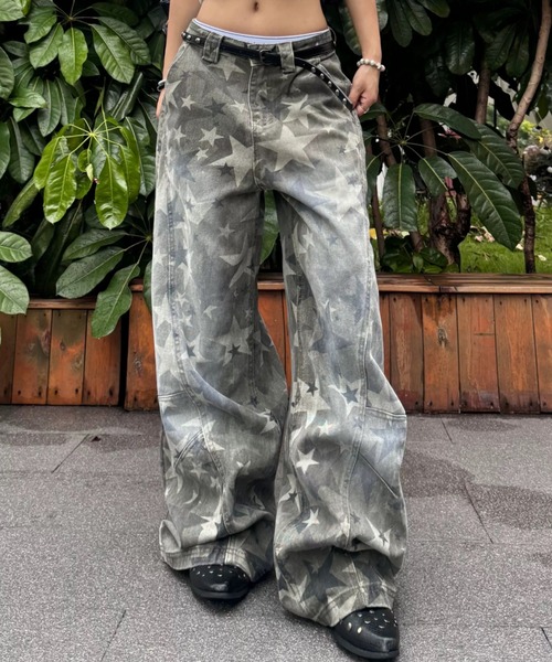 Teem Store(チームストア)の「星柄 スターウォッシュ加工ワイドデニム(デニムパンツ・レディース・その他・L/M)」の4枚目の写真