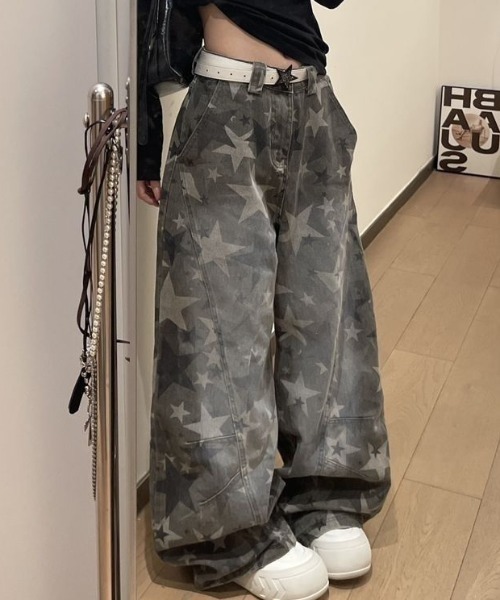 Teem Store(チームストア)の「星柄 スターウォッシュ加工ワイドデニム(デニムパンツ・レディース・その他・L/M)」の6枚目の写真