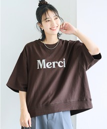 ミニ裏毛刺繍ロゴ5部丈ワイドスウェットTシャツ