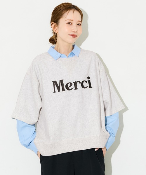 coca(coca)(コカ)の「ミニ裏毛刺繍ロゴ5部丈ワイドスウェットTシャツ(Tシャツ/カットソー・レディース・オートミール/ダークブラウン・L/M/S)」の9枚目の写真