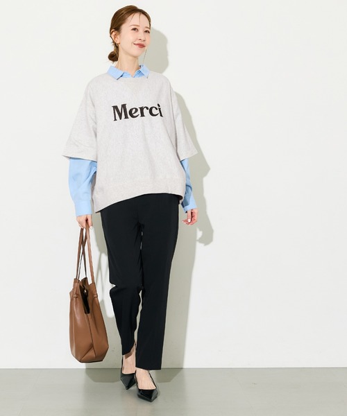 coca(coca)(コカ)の「ミニ裏毛刺繍ロゴ5部丈ワイドスウェットTシャツ(Tシャツ/カットソー・レディース・オートミール/ダークブラウン・L/M/S)」の11枚目の写真