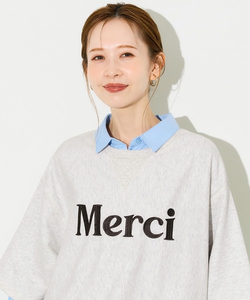 coca(coca)(コカ)の「ミニ裏毛刺繍ロゴ5部丈ワイドスウェットTシャツ(Tシャツ/カットソー・レディース・オートミール/ダークブラウン・L/M/S)」の13枚目の写真