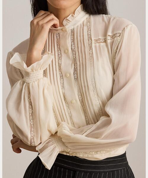 LAUREN RALPH LAUREN(ローレン ラルフ ローレン)の「レーストリム クリンクル ジョーゼット ブラウス(シャツ/ブラウス・レディース・ナチュラル・S/M/L/XS)」の6枚目の写真