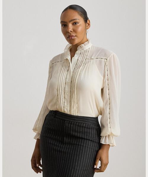 LAUREN RALPH LAUREN(ローレン ラルフ ローレン)の「レーストリム クリンクル ジョーゼット ブラウス(シャツ/ブラウス・レディース・ナチュラル・S/M/L/XS)」の5枚目の写真