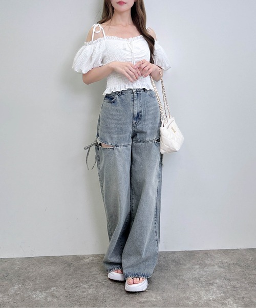 INGNI(イング)の「サイドスリットリボンデニムワイドパンツ(デニムパンツ・レディース・グレー/ブルー系その他・S/M)」の13枚目の写真