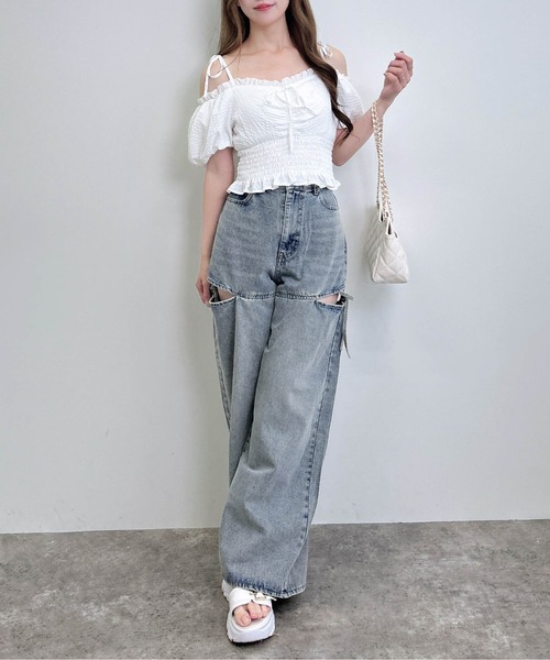 INGNI(イング)の「サイドスリットリボンデニムワイドパンツ(デニムパンツ・レディース・グレー/ブルー系その他・S/M)」の14枚目の写真