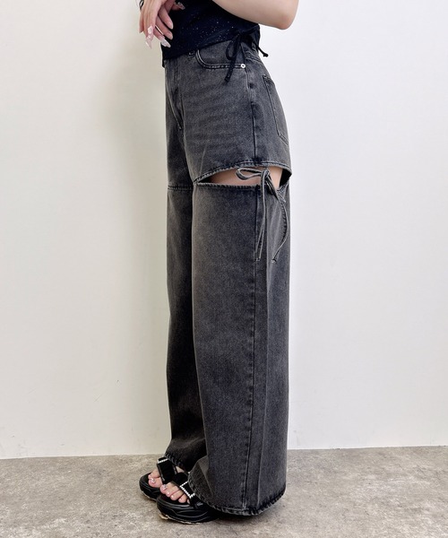INGNI(イング)の「サイドスリットリボンデニムワイドパンツ(デニムパンツ・レディース・グレー/ブルー系その他・S/M)」の5枚目の写真