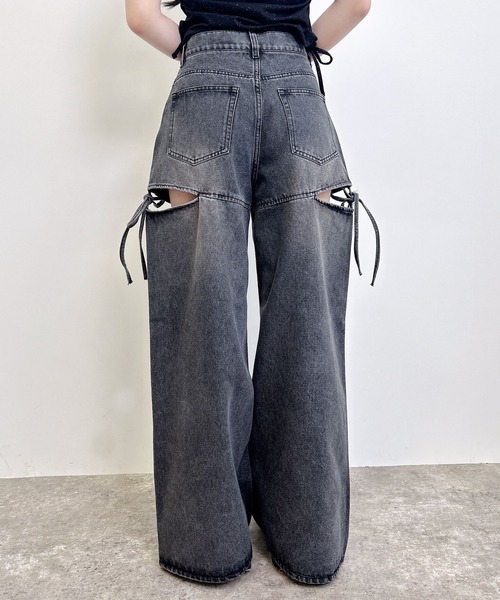 INGNI(イング)の「サイドスリットリボンデニムワイドパンツ(デニムパンツ・レディース・グレー/ブルー系その他・S/M)」の6枚目の写真