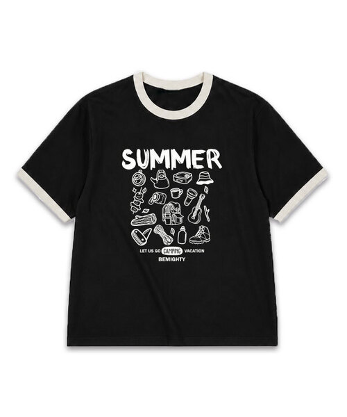 BEMIGHTY(ビーマイティー)の「サマーキャンプオーバーサイズリンガー半袖Tシャツ(Tシャツ/カットソー・メンズ・ホワイト/ブラック・LARGE/XX-LARGE/X-LARGE)」の2枚目の写真