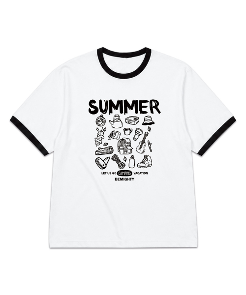 BEMIGHTY(ビーマイティー)の「サマーキャンプオーバーサイズリンガー半袖Tシャツ(Tシャツ/カットソー・メンズ・ホワイト/ブラック・LARGE/XX-LARGE/X-LARGE)」の4枚目の写真