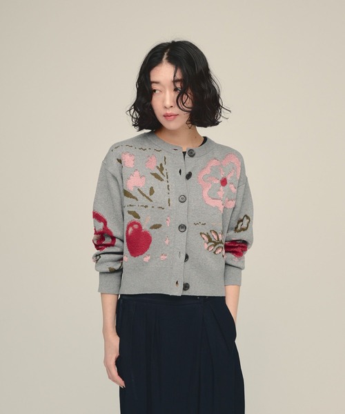 eL(エル)の「【eL】12G Botanical Jacquard Cardigan/1057206(カーディガン/ボレロ・レディース・グレー系その他/ネイビー系・FREE)」の1枚目の写真