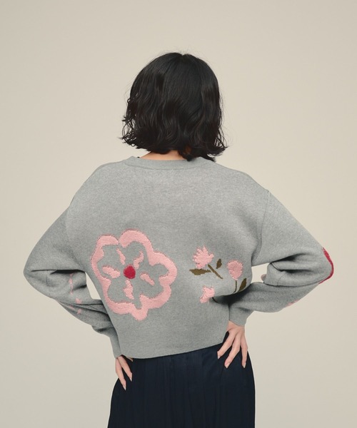 eL(エル)の「【eL】12G Botanical Jacquard Cardigan/1057206(カーディガン/ボレロ・レディース・グレー系その他/ネイビー系・FREE)」の6枚目の写真
