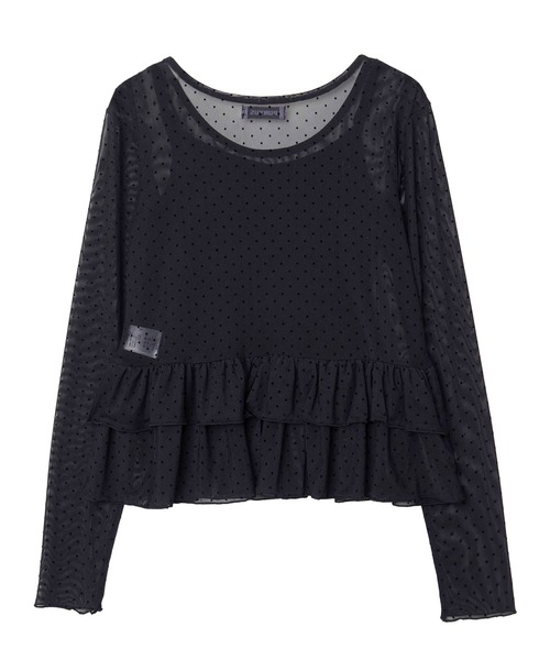PUNYUS(プニュズ)の「【NEW SIZE】キャミセットドットフリルシアートップス(Tシャツ/カットソー・レディース・グレー/ホワイト/ブラック・1/2/3/4/5)」の1枚目の写真