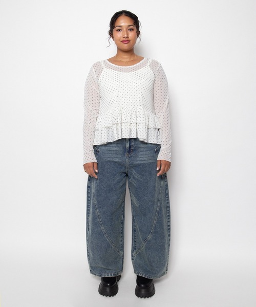 PUNYUS(プニュズ)の「【NEW SIZE】キャミセットドットフリルシアートップス(Tシャツ/カットソー・レディース・グレー/ホワイト/ブラック・1/2/3/4/5)」の6枚目の写真