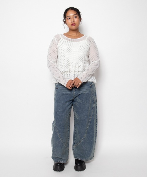 PUNYUS(プニュズ)の「【NEW SIZE】キャミセットドットフリルシアートップス(Tシャツ/カットソー・レディース・グレー/ホワイト/ブラック・1/2/3/4/5)」の7枚目の写真