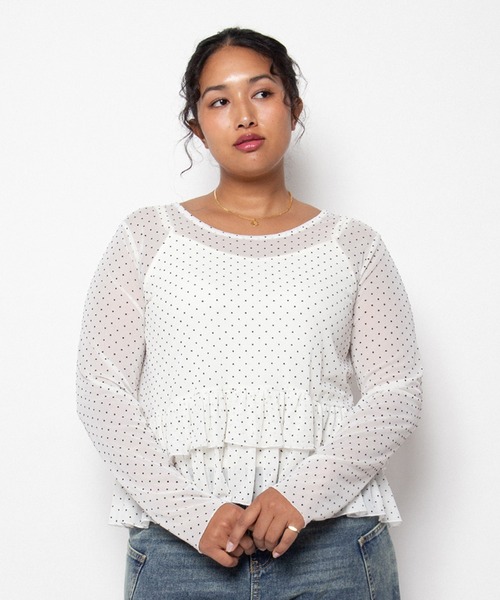 PUNYUS(プニュズ)の「【NEW SIZE】キャミセットドットフリルシアートップス(Tシャツ/カットソー・レディース・グレー/ホワイト/ブラック・1/2/3/4/5)」の21枚目の写真