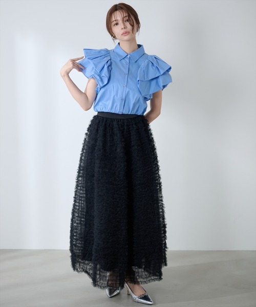 AND COUTURE(アンドクチュール)の「ギャザーフリルチュールスカート(スカート・レディース・アイボリー/ブラック・FREE)」の6枚目の写真
